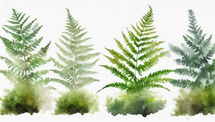 fern and moss collection in watercolor style isolated on a background for design layouts