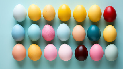 Bunch of colorful dyed eggs background image. Paschaltide desktop wallpaper picture. Religious holiday eastereggs photo backdrop. Egg hunt. Easter-themed concept composition top view