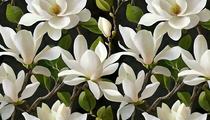 rapport of white magnolia flowers print for interior painting