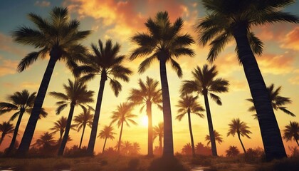 Fototapeta na wymiar silhouette of palm trees during sunset