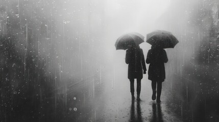  two people are walking in the rain with their umbrellas open and one person is holding the other's hand and the other is holding the other's hand.