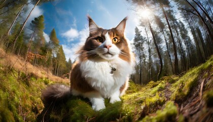 portrait of a plush norwegian forest cat - obrazy, fototapety, plakaty