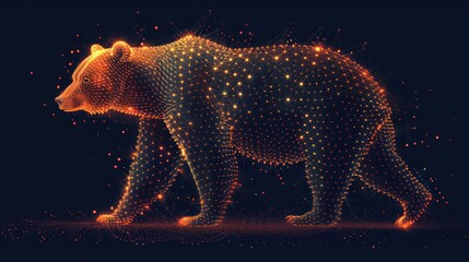  a bear that is standing in the dark with a lot of dots on it's body and it's head in the shape of the shape of a bear. - obrazy, fototapety, plakaty