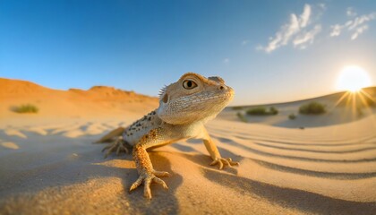 spotted toad headed agama on sand close - obrazy, fototapety, plakaty