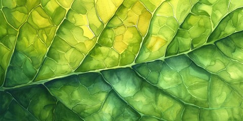 Generative AI, Abstract watercolor green leaf veins. Drawn poster design with green, brown and beige colors.