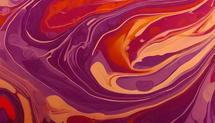 Fotobehang purple liquid marble painting background vibrant abstract contemporary art backdrop design swirl paint background red and orange fluid color template for poster banner leaflet or catalog © Slainie
