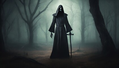 grim reaper  death illustration of a scary horror shot - obrazy, fototapety, plakaty