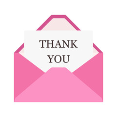 Thank you email with envelope. Greeting card and thank you text. Thanksgiving holiday. Vector.