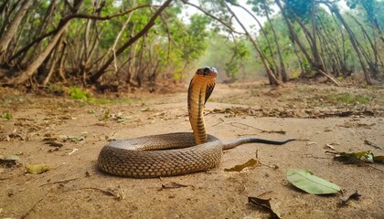 wild indian cobra on ground