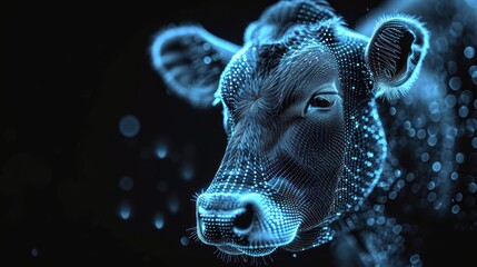  a close up of a cow's face with a blurry image of the cow's face on it's left side and the other side of the cow's head.