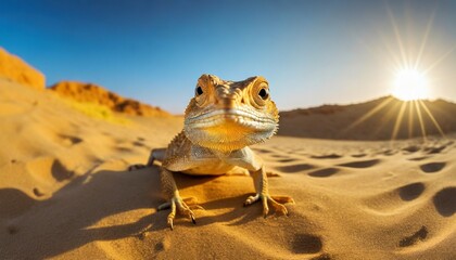 spotted toad headed agama on sand close - obrazy, fototapety, plakaty