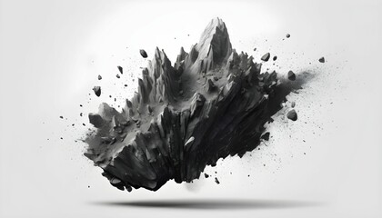 Rock stone white background fall black falling space isolated splash dust mountain cliff flying. Earth stone boulder texture rock abstract broken powder white dirt blast float generative ai
