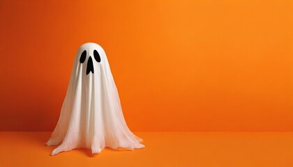 halloween ghost with orange background and space for text