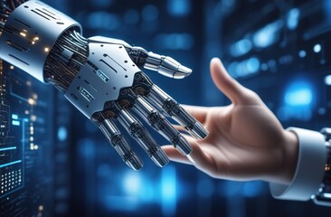 Futuristic technology, connection between robots and people
