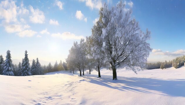 snow covered trees on snow covered landscape