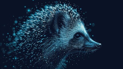  a close up of a porcupine's face with snow flakes all over it's fur and a black background with white dots on the edges. - obrazy, fototapety, plakaty