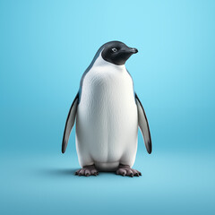a penguin standing on a blue background