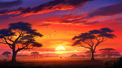 Vast savannah at sunset