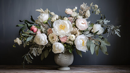 Vintage inspired bouquet featuring a mix of peonies
