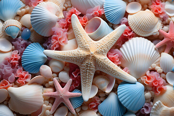 a starfish and seashells