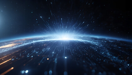 Futuristic Technology Background, Earth from Space - with copy space.