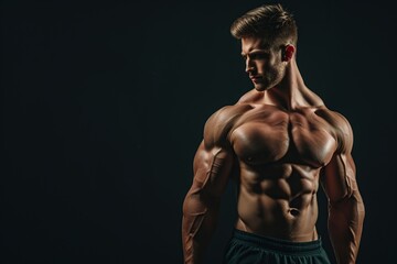 Fototapeta na wymiar Portrait of muscular bodybuilder on black background