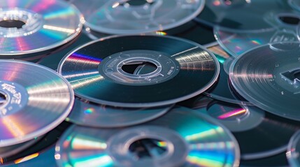 close up image of several cd and dvd isolated in white - obrazy, fototapety, plakaty