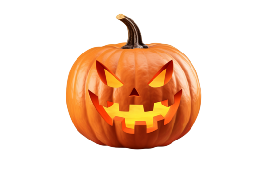 Halloween pumpkin with scary smiley face, Jack O' Lantern isolated on transparent background PNG