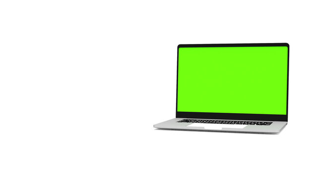 laptop computer notebook device with blank green screen display isolated 3d realistic render