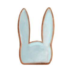 Easter bunny, watercolor illustration, hand drawn, isolated, on a white background. Gingerbread rabbit for decoration, Happy Easter holiday