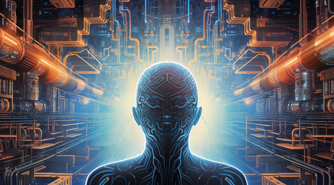 Farbenfrohes Gehirn zur Darstellung von kreativer k&uuml;nstlicher Intelligenz, psychodelisch, bunte Gedankenwelt