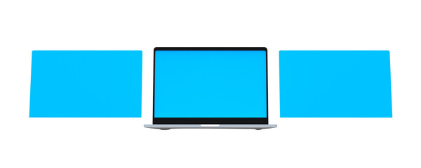 Naklejka premium laptop computer notebook device with blank blue screen display isolated 3d realistic render