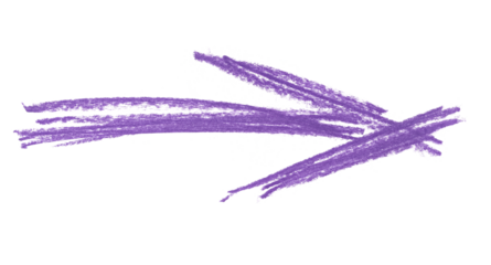 Lilac arrow symbol, chalk cross hatch, sketching isolated on white