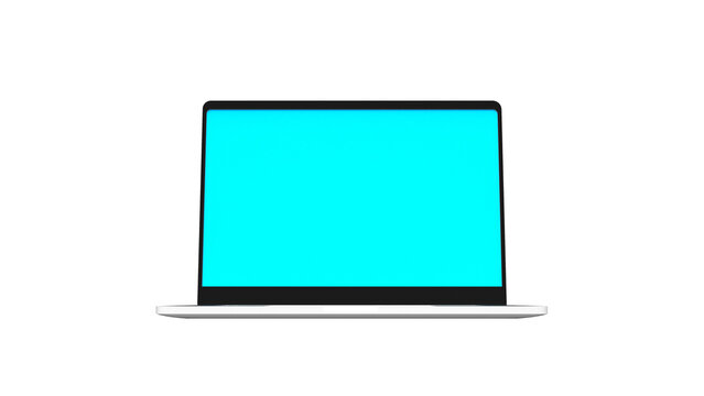 laptop computer notebook device with blank blue screen display isolated 3d realistic render