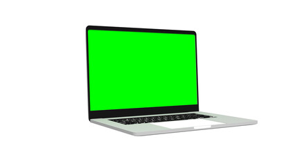 laptop computer notebook device with blank  green screen display isolated 3d realistic render