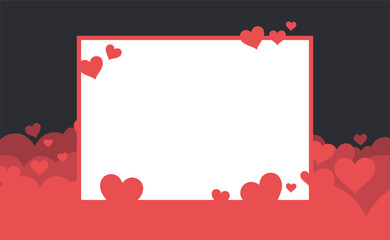 Valentine's Day banner frame with heart icons. Romantic background with blank space.