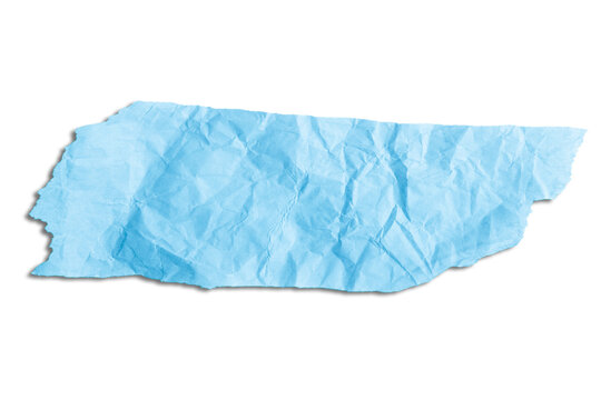 Scrap of crumpled blue paper on empty background