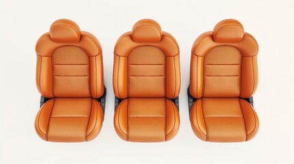 Orange car seat three pieces front view 3d render on white background