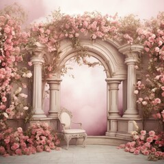 Fototapeta na wymiar Rococo Rose Garden Backdrop