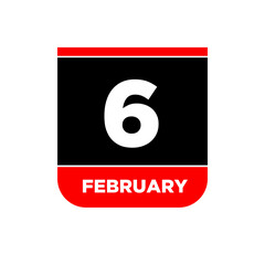 6 Feb calendar day vector icon