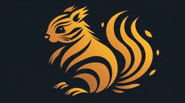  a gold and black squirrel logo on a black background with a shadow of a squirrel's head on the right side of the image is a gold and black background.
