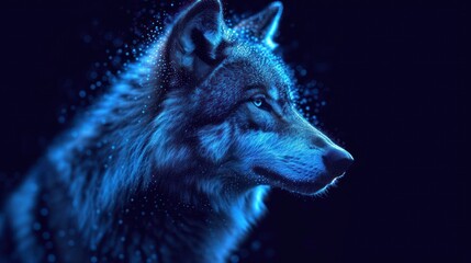  a close up of a wolf's face on a dark background with bubbles of water on the side of the wolf's head and the wolf's head.
