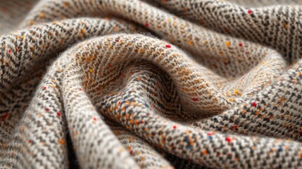A classic tweed fabric, capturing the intricate weave, subtle multicolor flecks, and durable texture against a pure white background