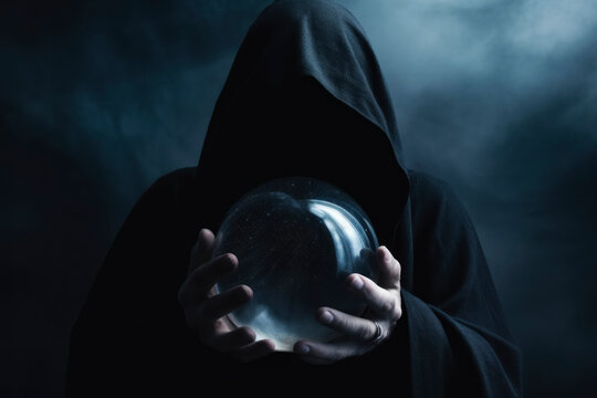 Hooded Figure Holding Crystal Ball