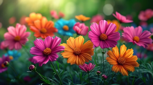  a field of colorful flowers with a blurry background of the flowers in the foreground is a blurry image of the flowers in the foreground is a blurry background.
