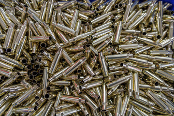 Close-up view of firearm cartridge case.