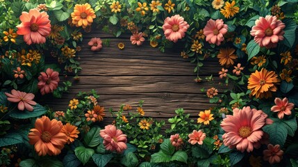  a picture of a bunch of flowers on a wooden background with a place for a text or an image of a bunch of flowers on a wooden background with a place for text.