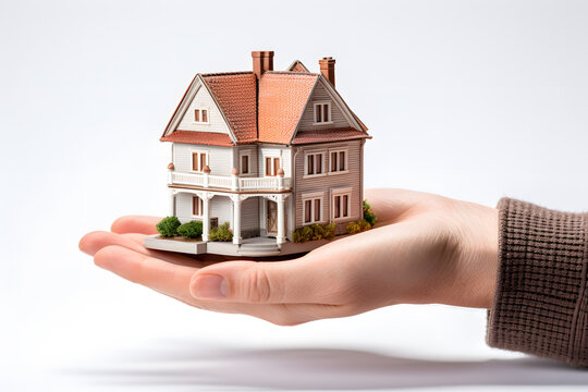 a hand holding a model house