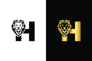 Initial Letter H Lion Head , Elegant Luxury Logo Design Vector. Lion head inside letter H Abstract, creative emblem for logotype, brand identity, company design.