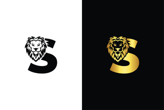 Initial Letter S Lion Head , Elegant Luxury Logo Design Vector. Lion head inside letter S Abstract, creative emblem for logotype, brand identity, company design.